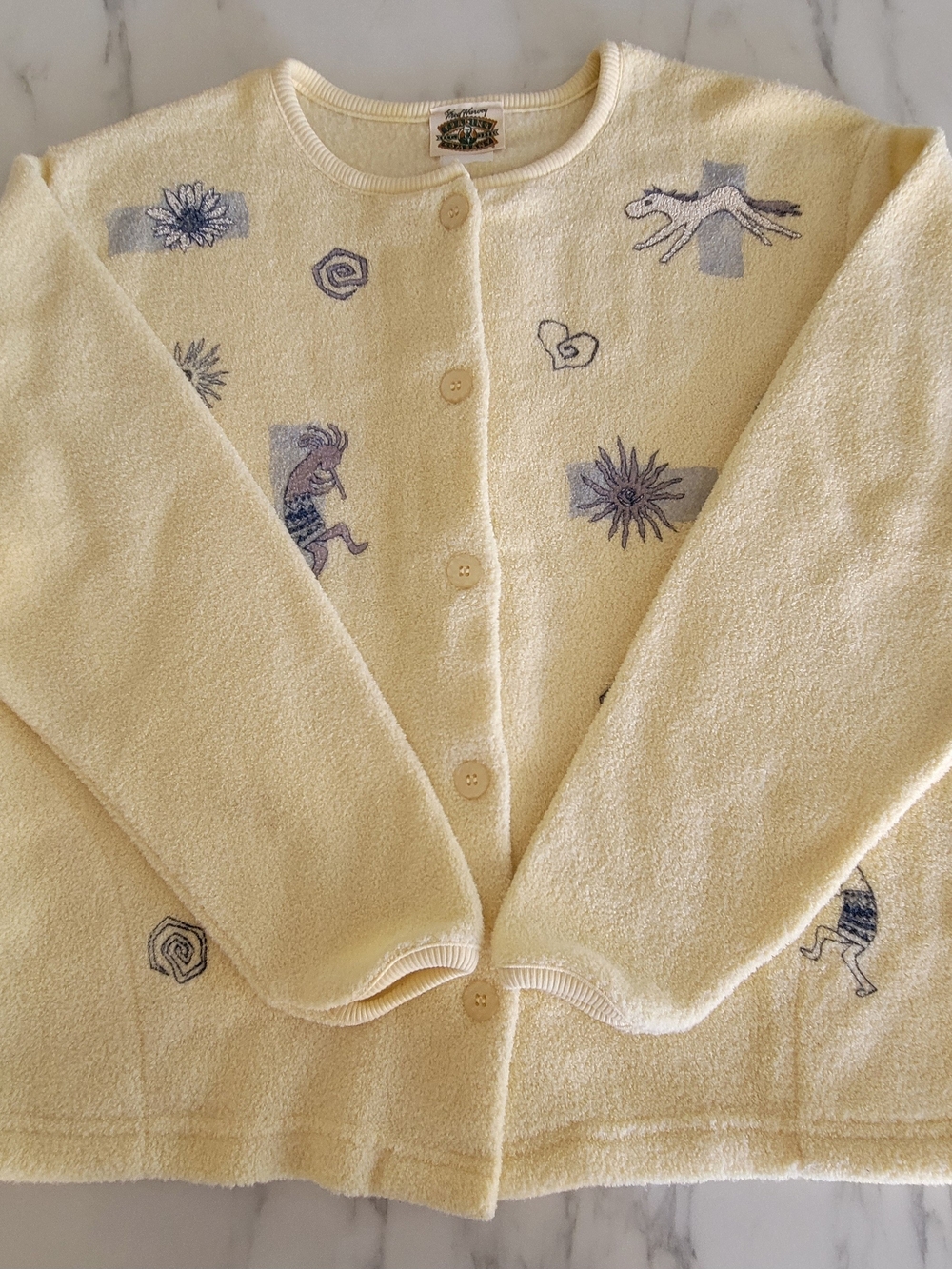 Vtg 90s Fred Harvey Trading Co Fleece Jacket Womens L Southwestern Pockets Yello